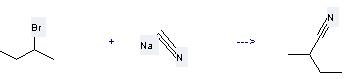 2-Bromobutane can react with Hydrocyanic acid; sodium salt to get (+-)-sec-Butyl cyanide.